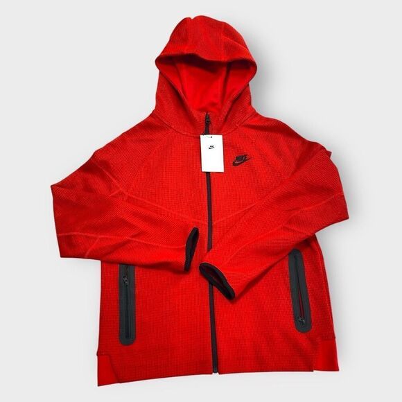 Nike Sportswear Tech Fleece Kids Winterized Full-Zip Red Black Hoodie size XL - Picture 1 of 12